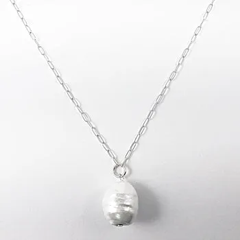 Beautiful large baroque pearl silver necklace