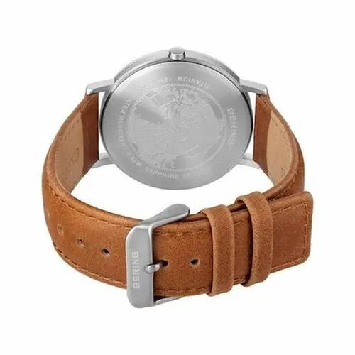 Bering Gents Titanium brushed silver Green Dial Tan Strap