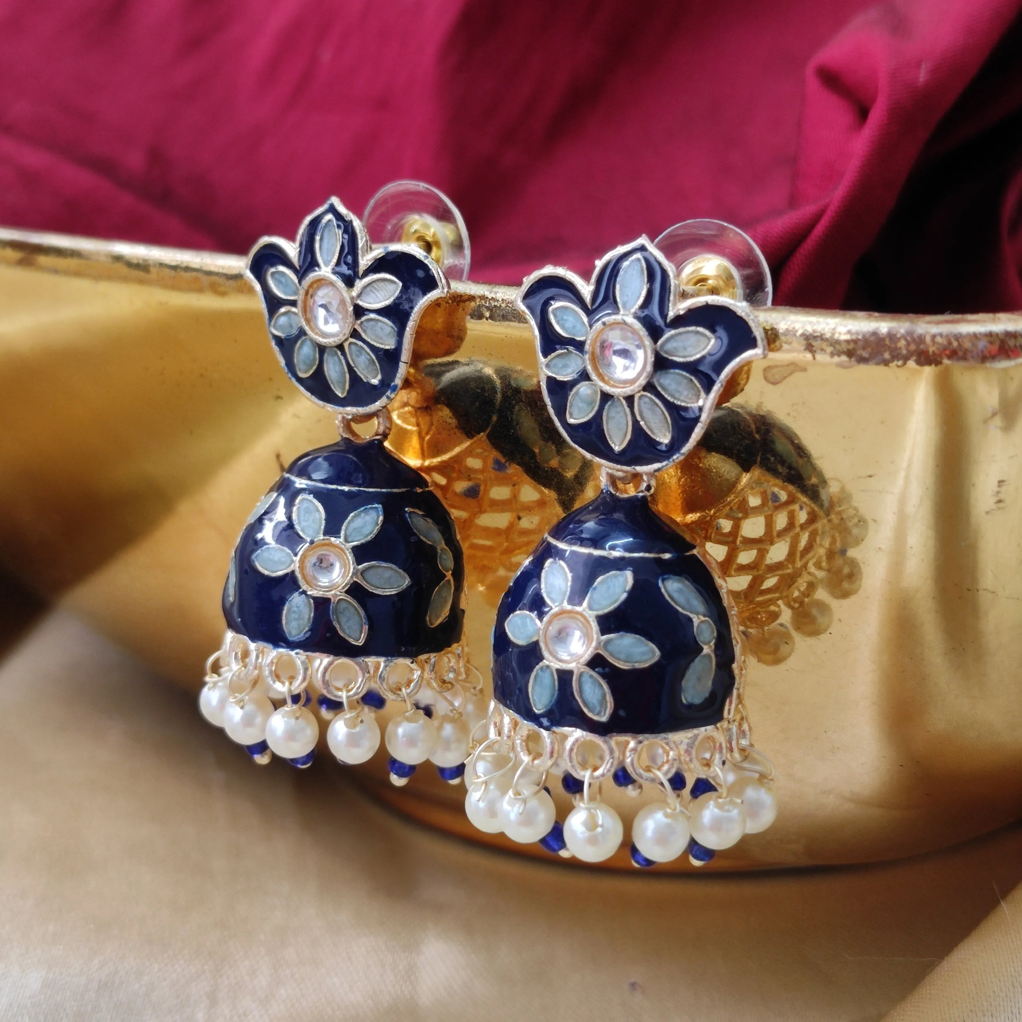 Bhavi Jewels Gold Plated Meenakari Jhumki Earring