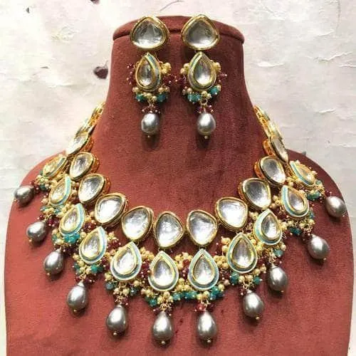 Big Kundan Drop Meena Necklace