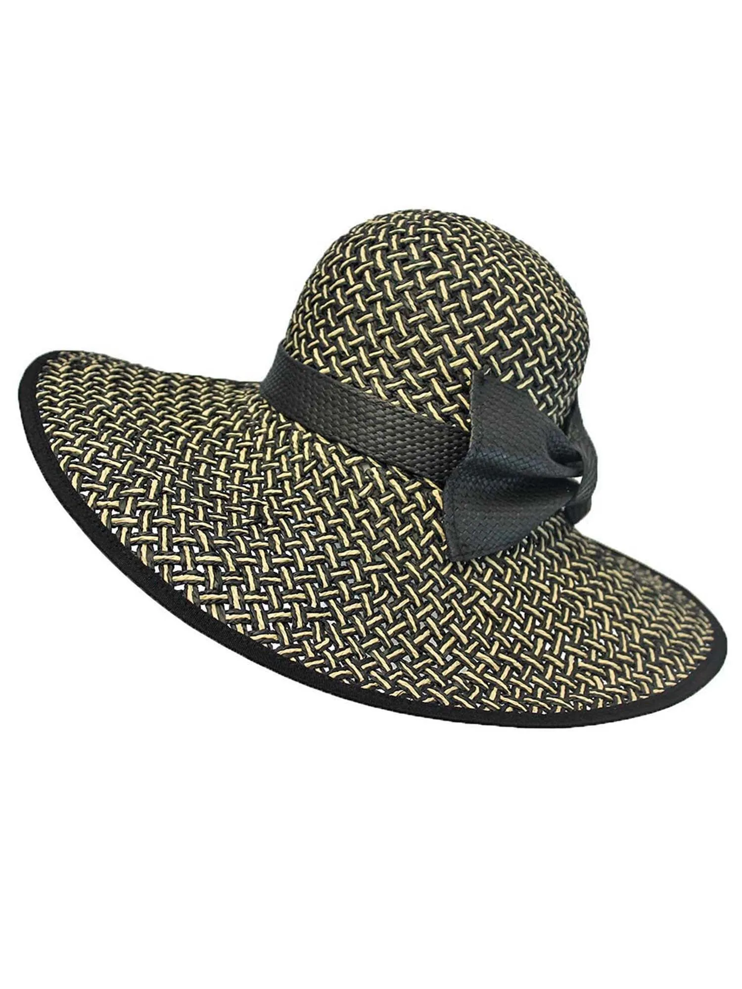 Black & Tan Woven Braided Straw Hat