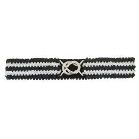 Black & White Striped Sequin Elasticated Belt (4.8cm Width)