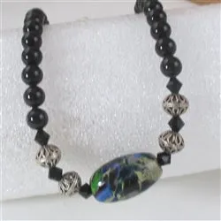 Black Handmade Swirled Artisan Bead and  Black Pearl Necklace