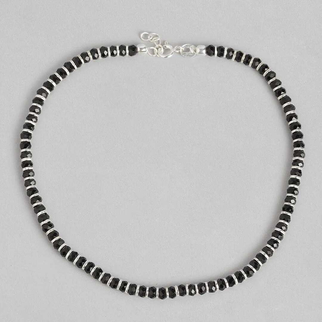 Black Nazariya 925 Sterling Silver Anklets in Silver Chain