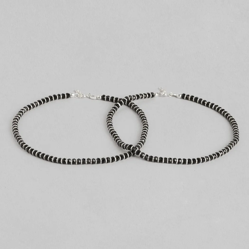 Black Nazariya 925 Sterling Silver Anklets in Silver Chain