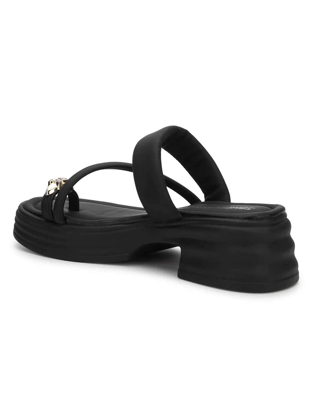 Black PU Diamond Toe Ring Slip-On Flats (TC-RS3596-BLK)