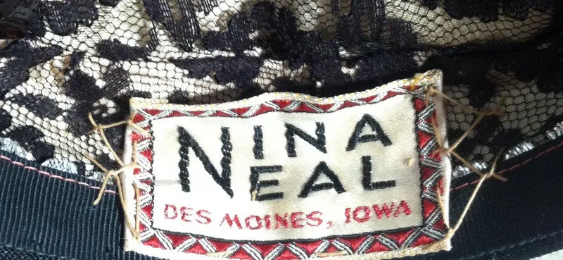 Black Whirled Mini Pillbox Hat with Fringed Accent circa 1960s Nina Neal