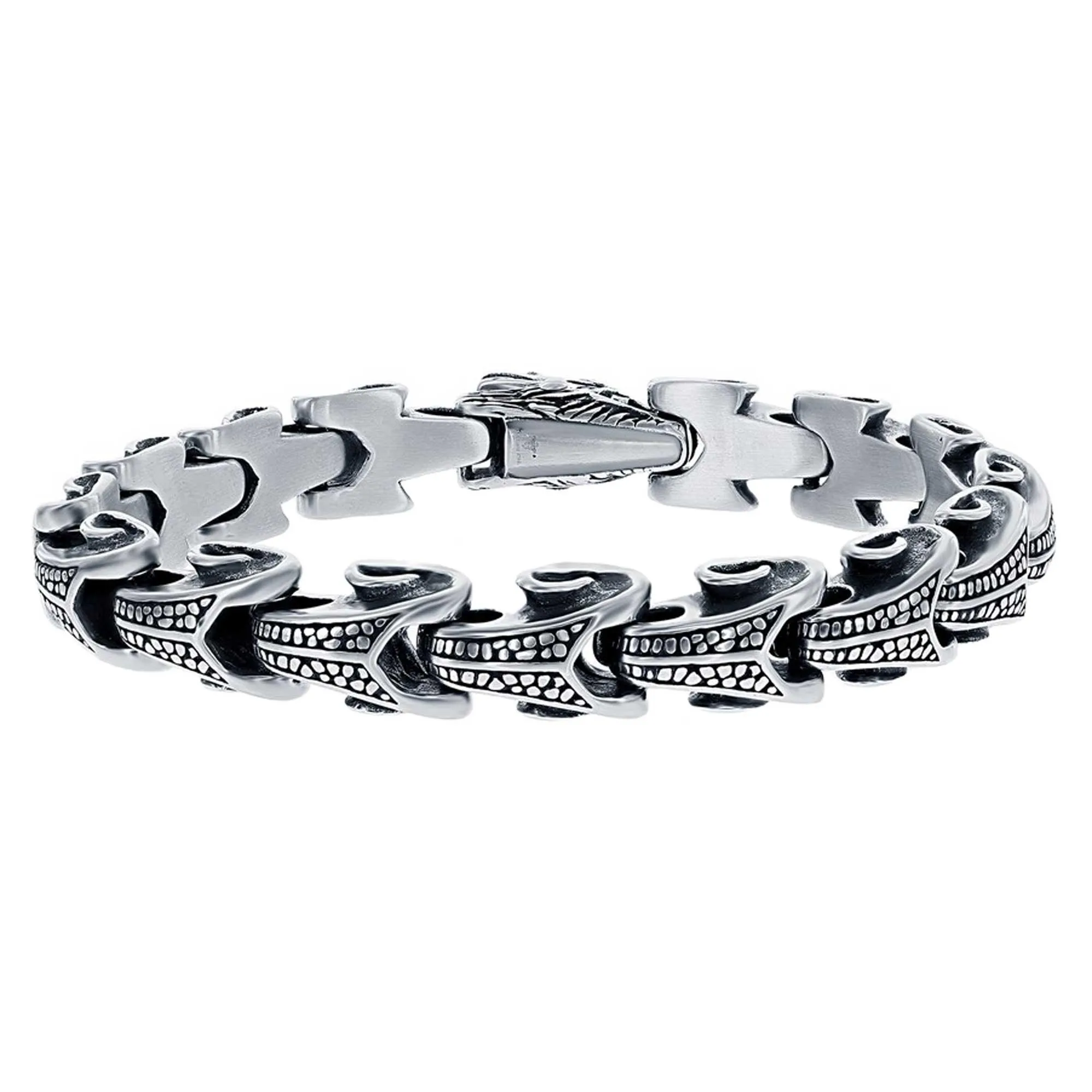 Blackjack Men's Bracelet - Silver Stainless Steel Oxidized Dragon Design | ST-1618