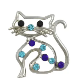 Blue Crystal Cat with Blue Nose Brooch Pin - PRC018A