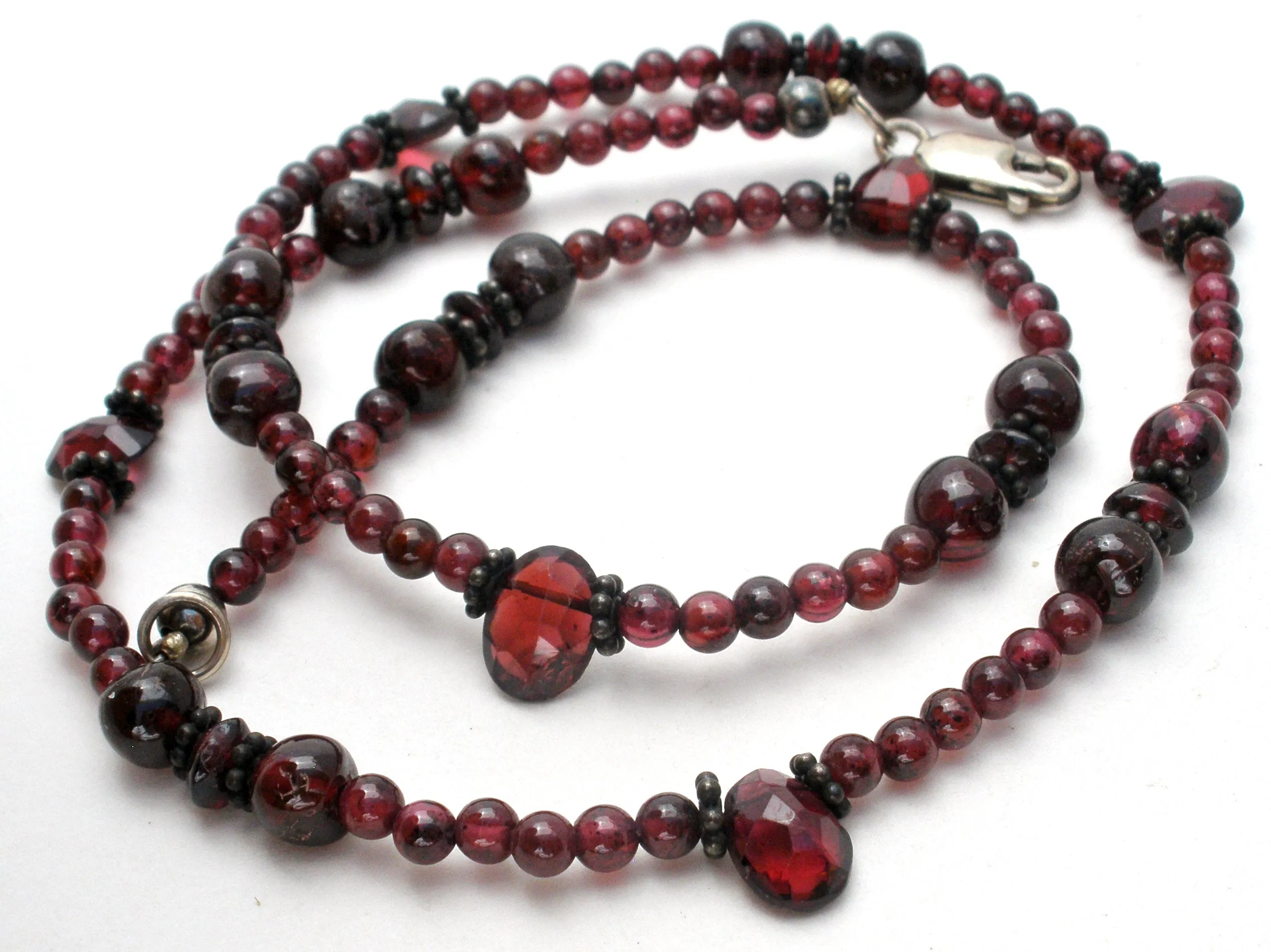 Bohemian Garnet Bead Necklace 17" Vintage