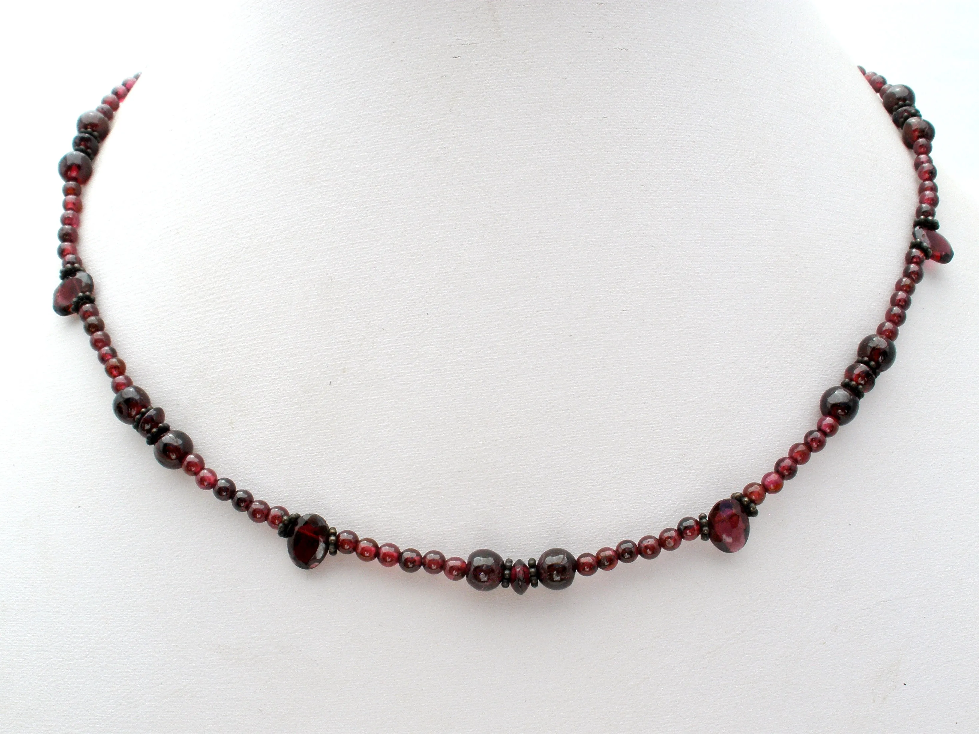 Bohemian Garnet Bead Necklace 17" Vintage