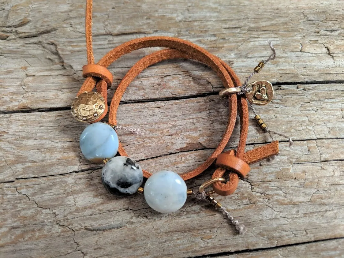 Boho Natural Amazonite Leather Wrap Bracelet