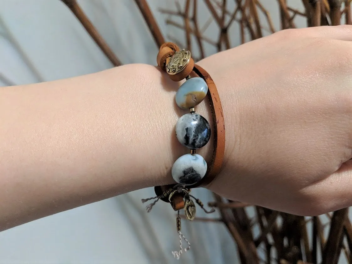 Boho Natural Amazonite Leather Wrap Bracelet