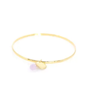 Bracelet - Bangle Sterling Silver Micro Gold plated & Light Amethyst Drop Charm