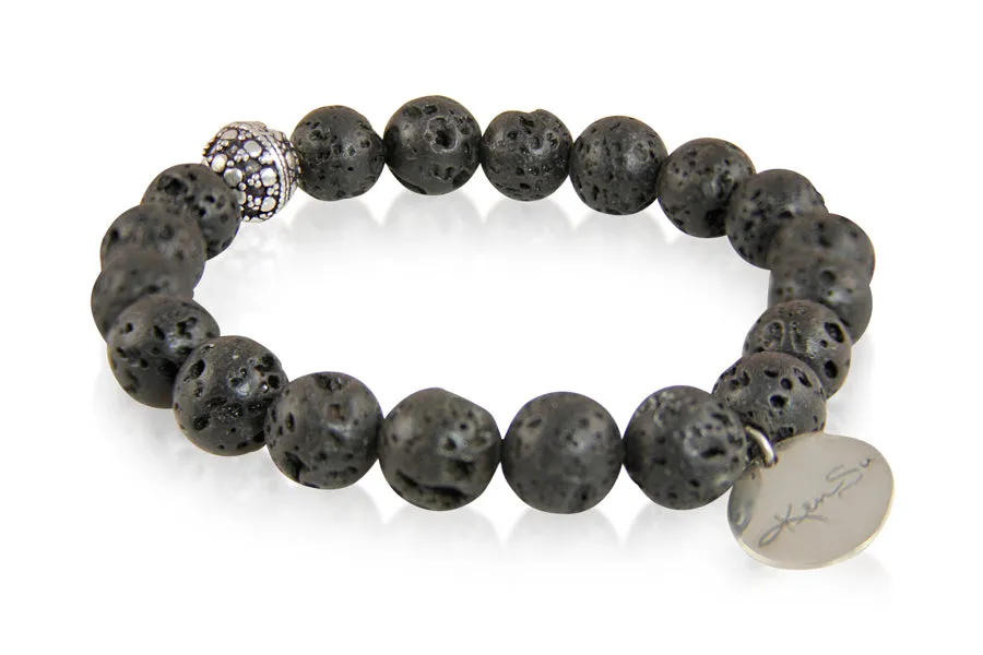 Bracelet - Beaded Lava & Silver - Mens Collection