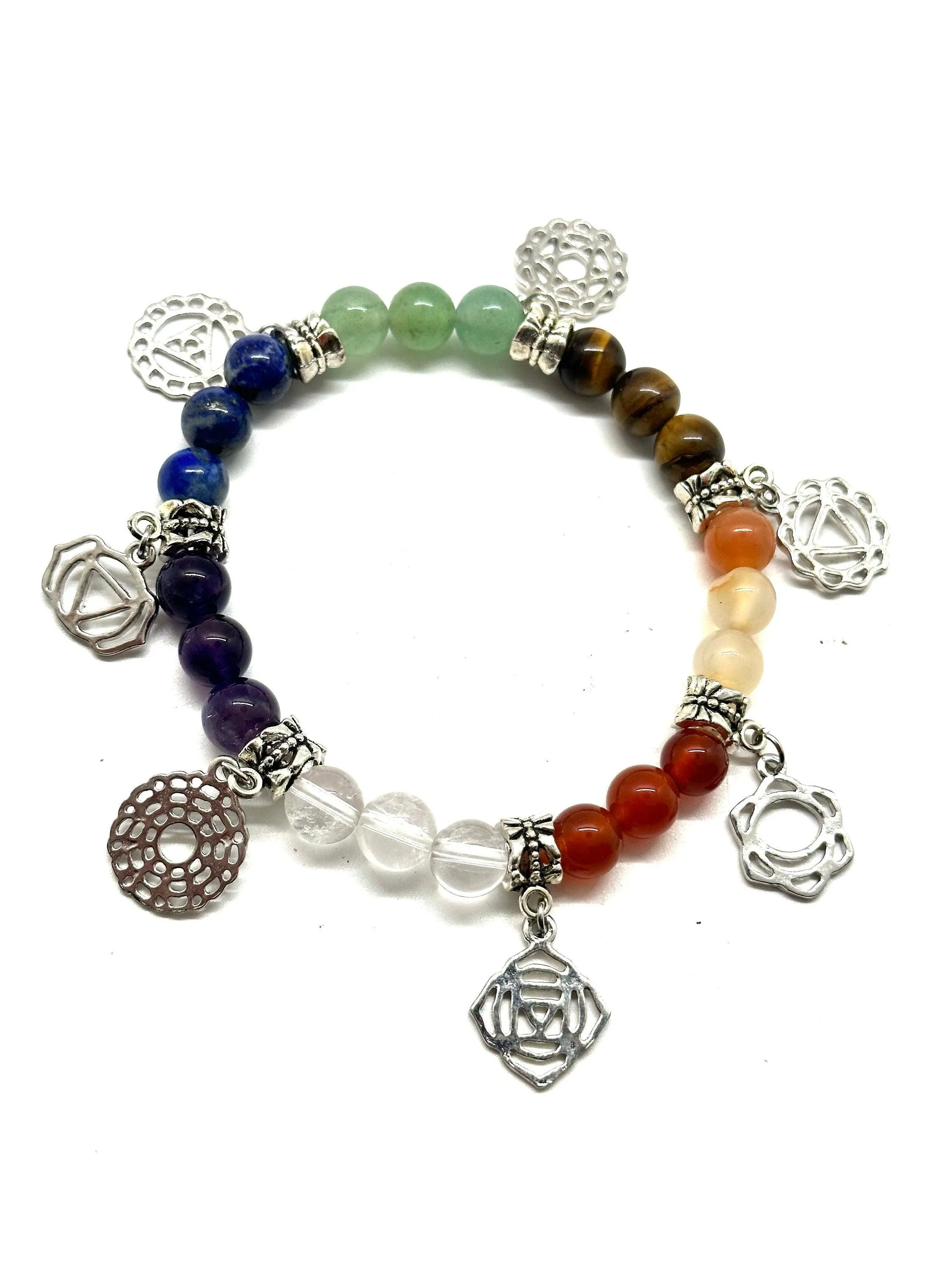 Bracelet: Chakra beads with dangle symbols