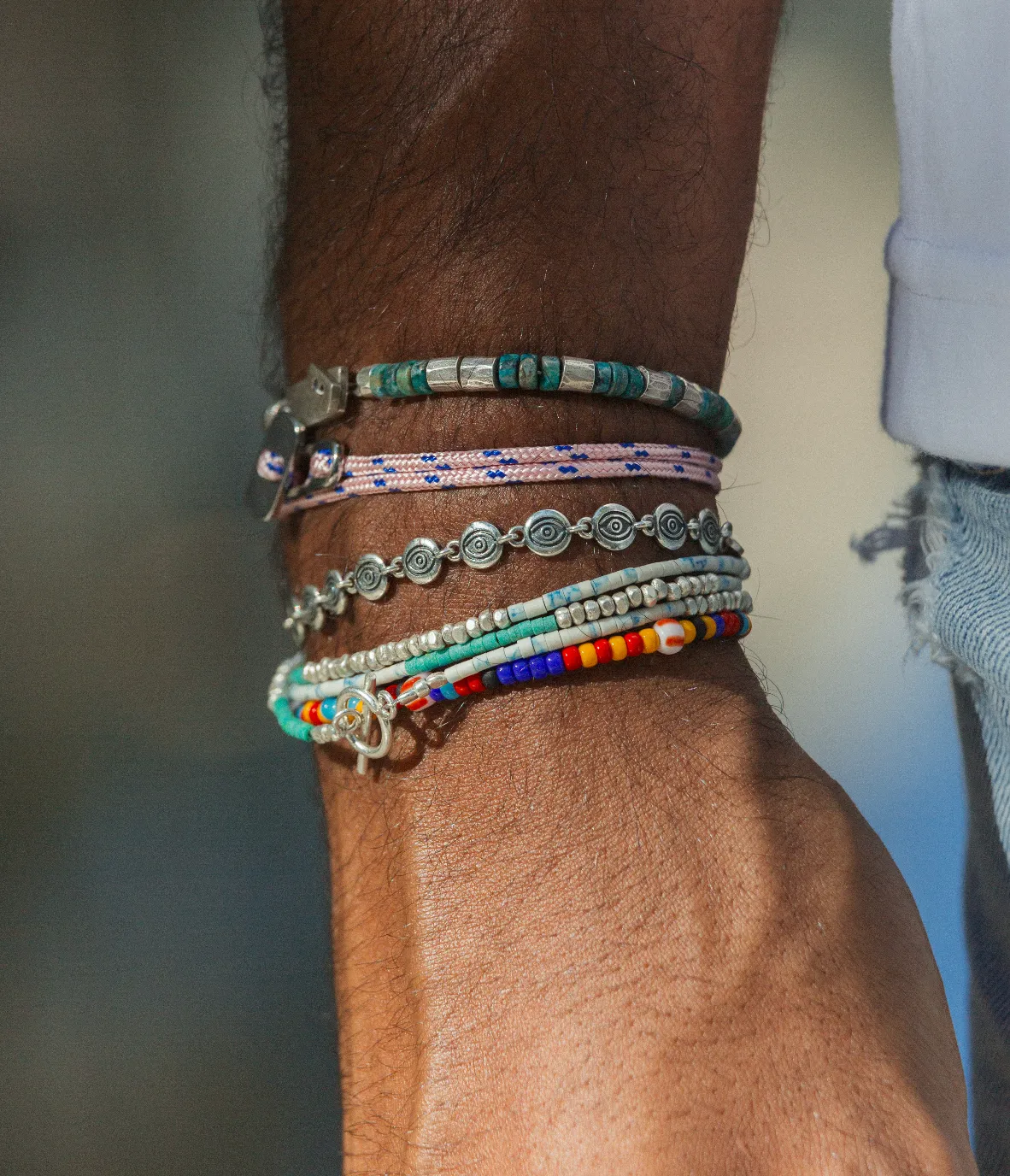 Bracelet With Pyrite Stone and Hand-Forged Silver Beads