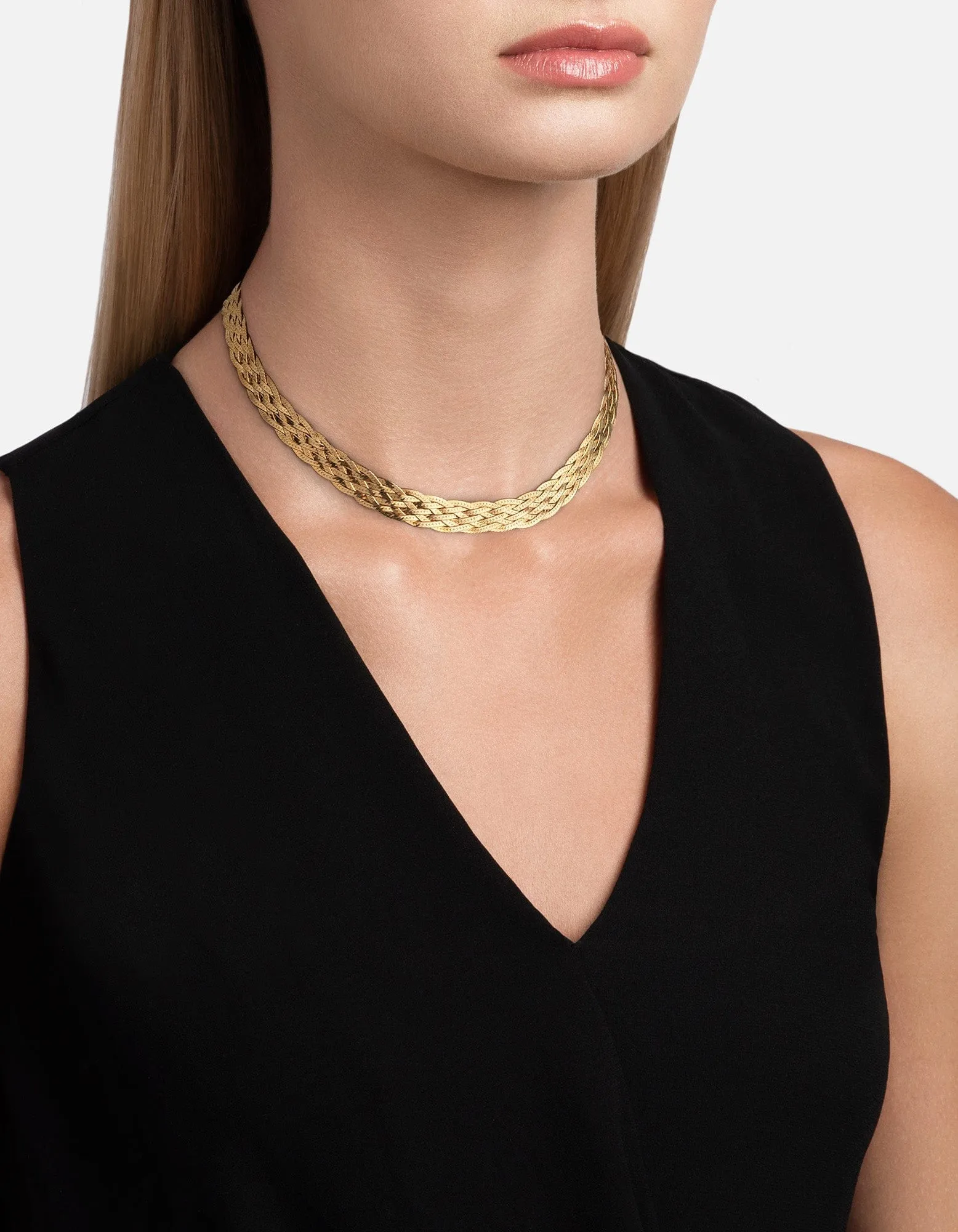 Braided Herringbone Choker, Gold Vermeil