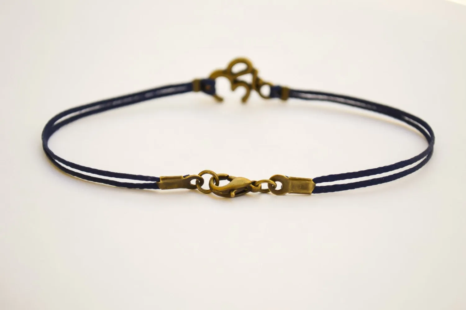 Bronze Om bracelet for men, blue cord, yoga jewelry, Christmas gift for him