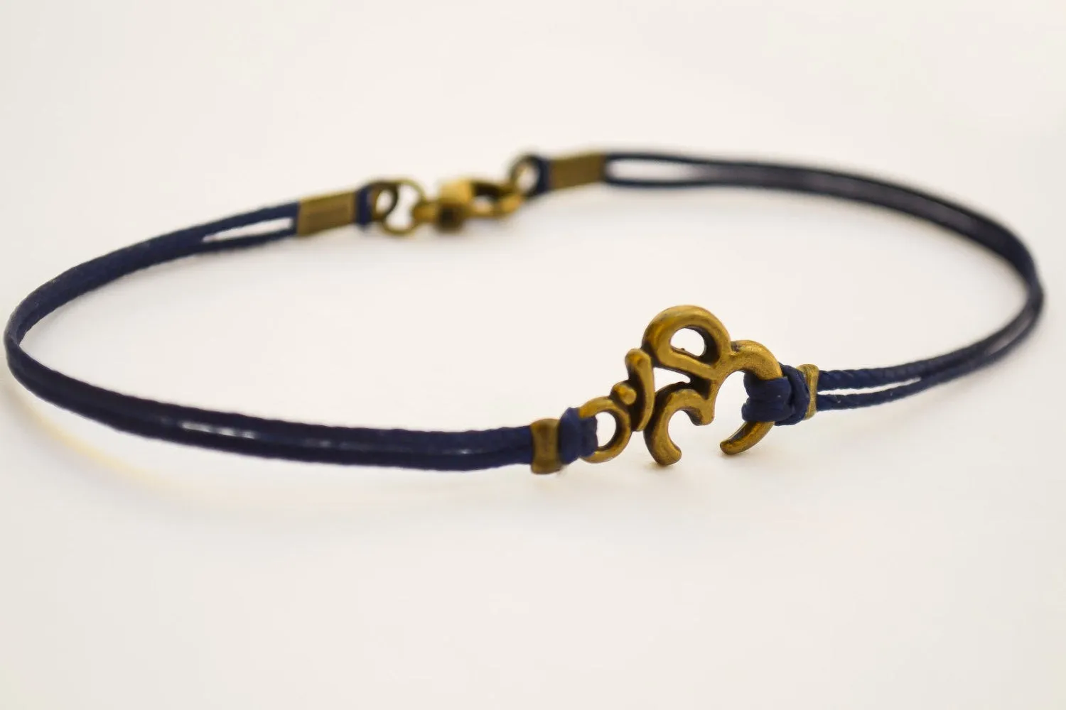 Bronze Om bracelet for men, blue cord, yoga jewelry, Christmas gift for him