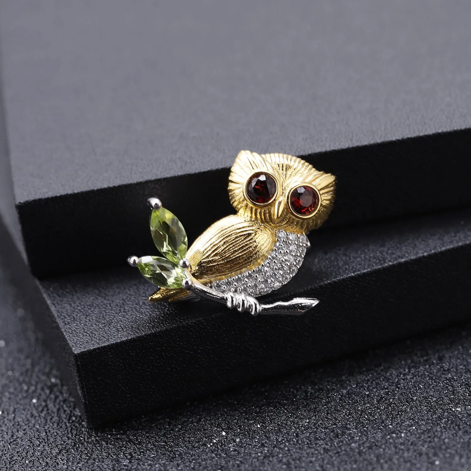 Brooch Pendant Dual-purpose Design Luxury Natural Gemstone Owl Pendant Silver Necklace for Women