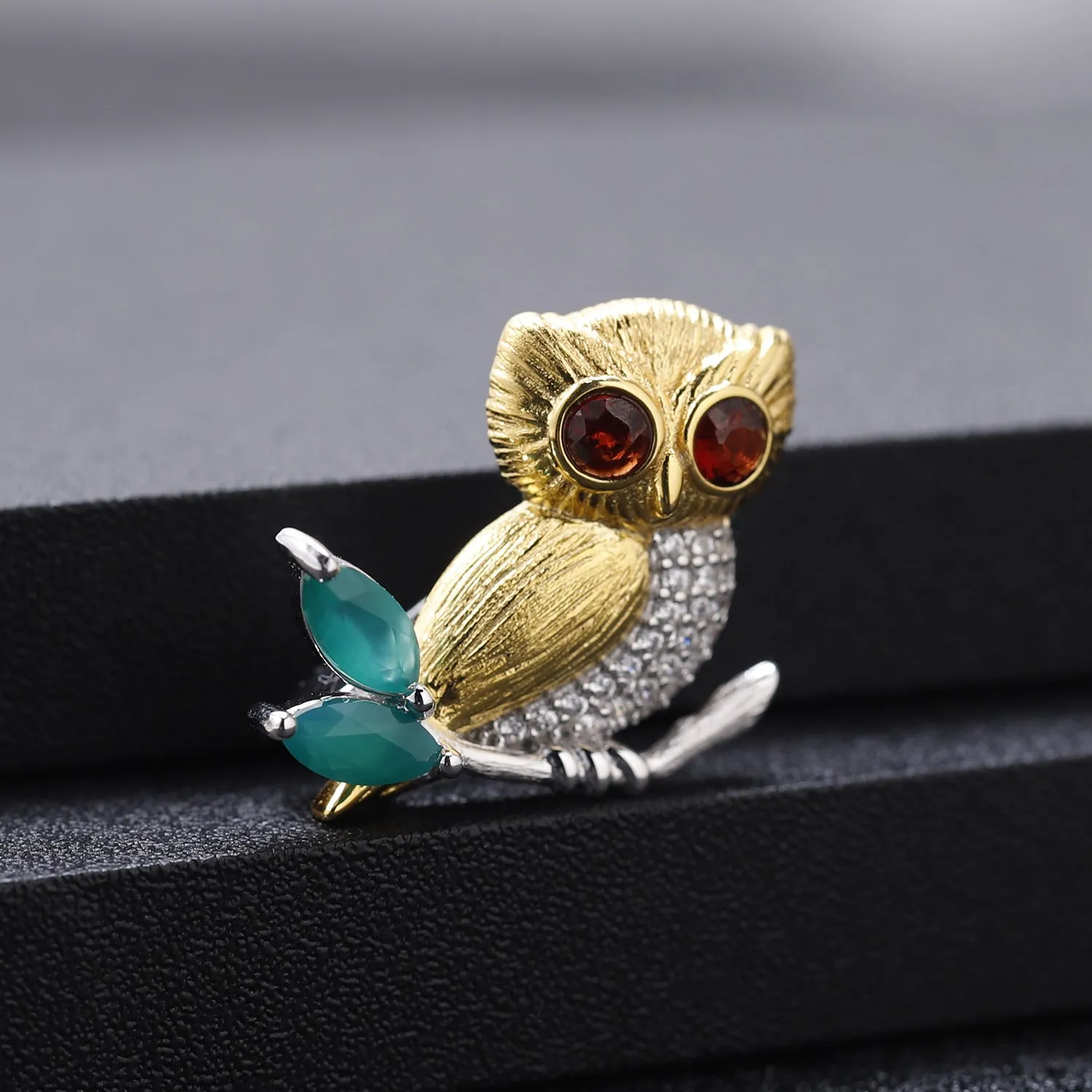 Brooch Pendant Dual-purpose Design Luxury Natural Gemstone Owl Pendant Silver Necklace for Women