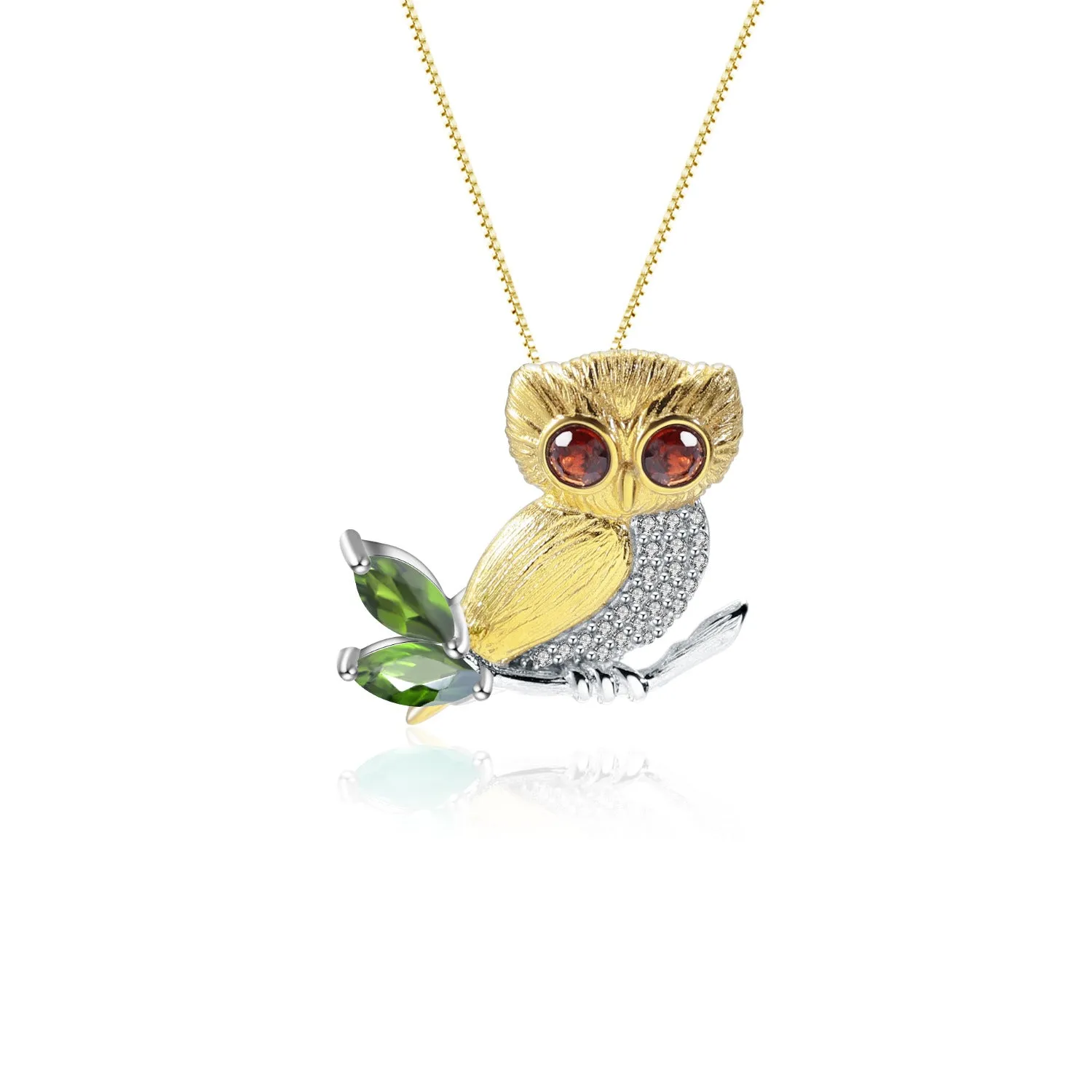 Brooch Pendant Dual-purpose Design Luxury Natural Gemstone Owl Pendant Silver Necklace for Women