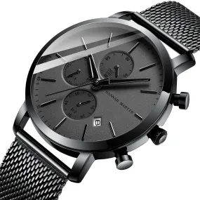 Business Casual Calendar Men's Watch Black Stainless Steel Mesh Belt Waterproof Quartz Watch