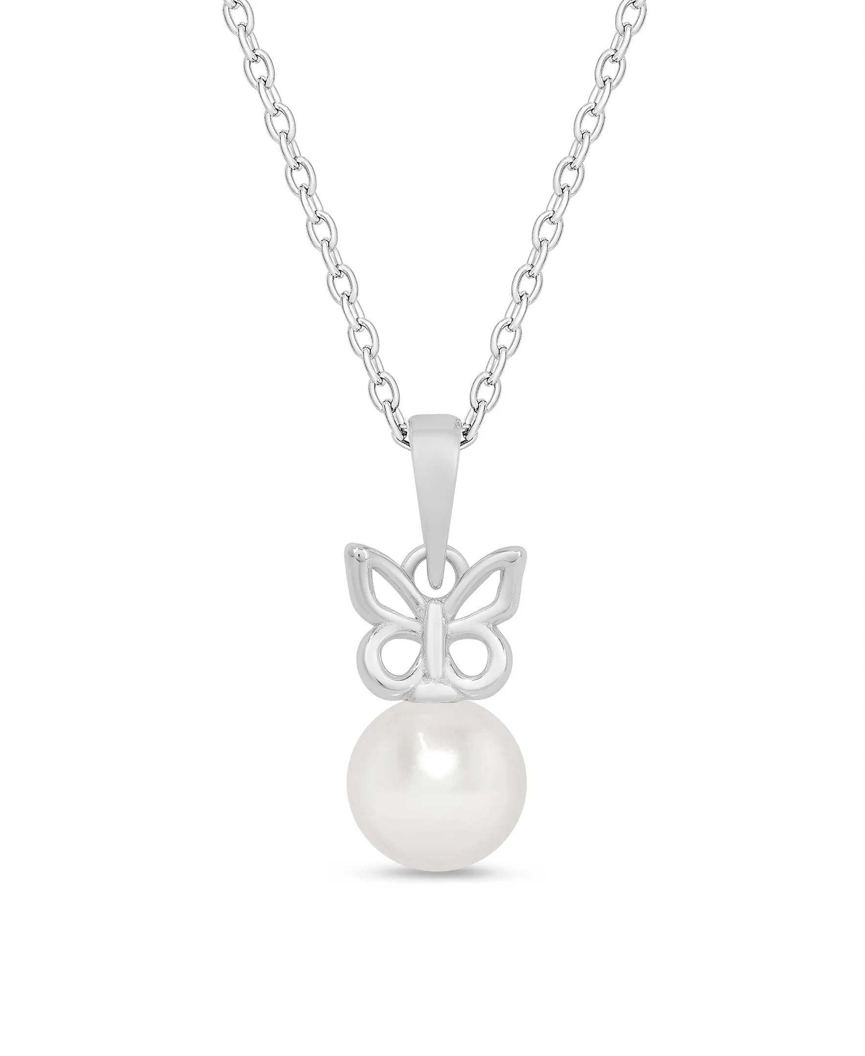 Butterfly & Freshwater Pearl Pendant in Sterling Silver