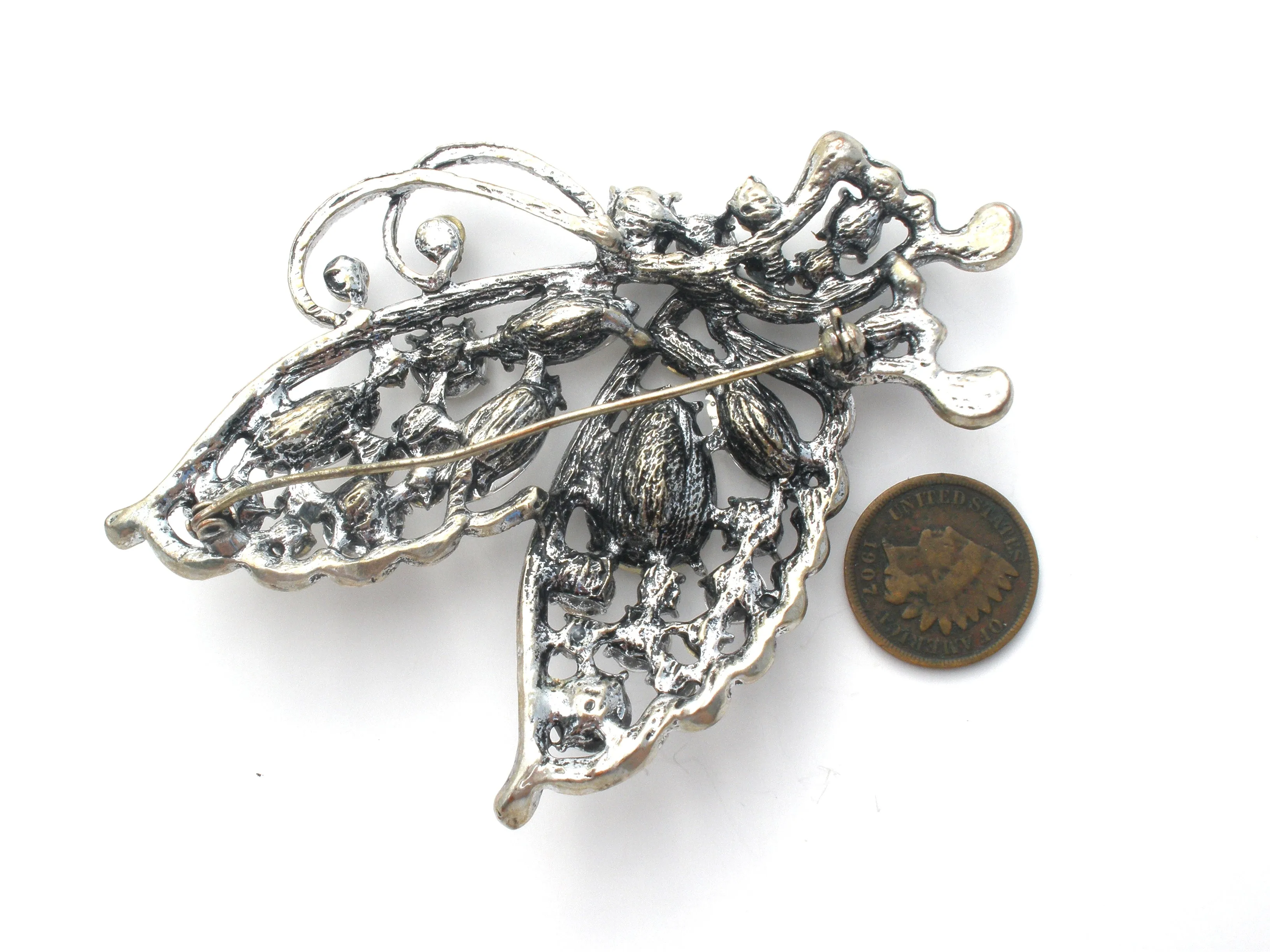 Butterfly Brooch Pin with Clear Rhinestones Vintage