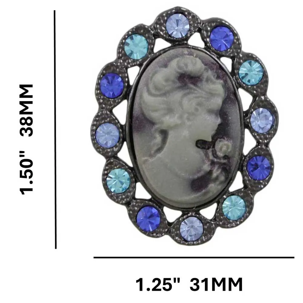 Cameo Brooch Pin with Assorted Blue Crystals - PRF601