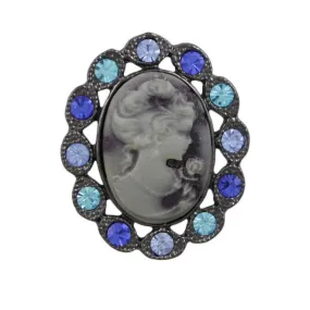 Cameo Brooch Pin with Assorted Blue Crystals - PRF601