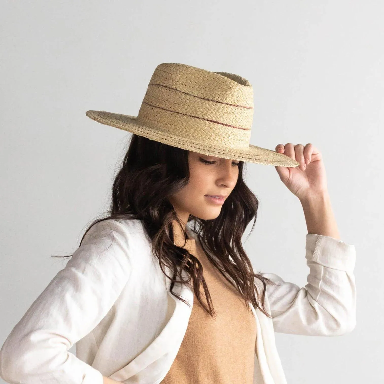 Camila Fedora - Natural with Stripes