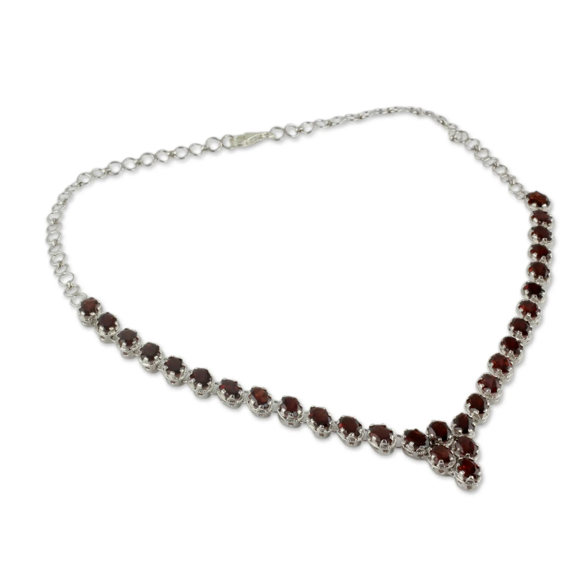 Cascading Crimson Garnet & Silver Choker Necklace