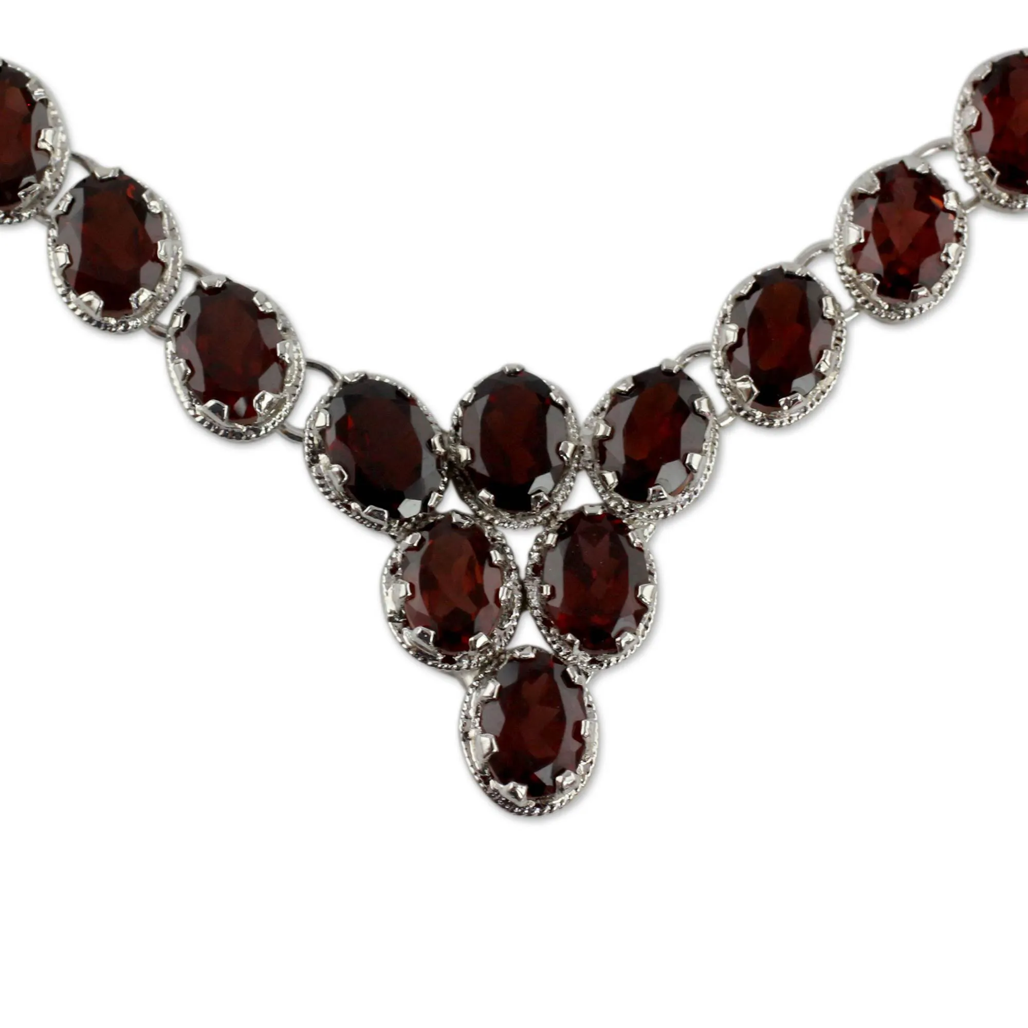 Cascading Crimson Garnet & Silver Choker Necklace