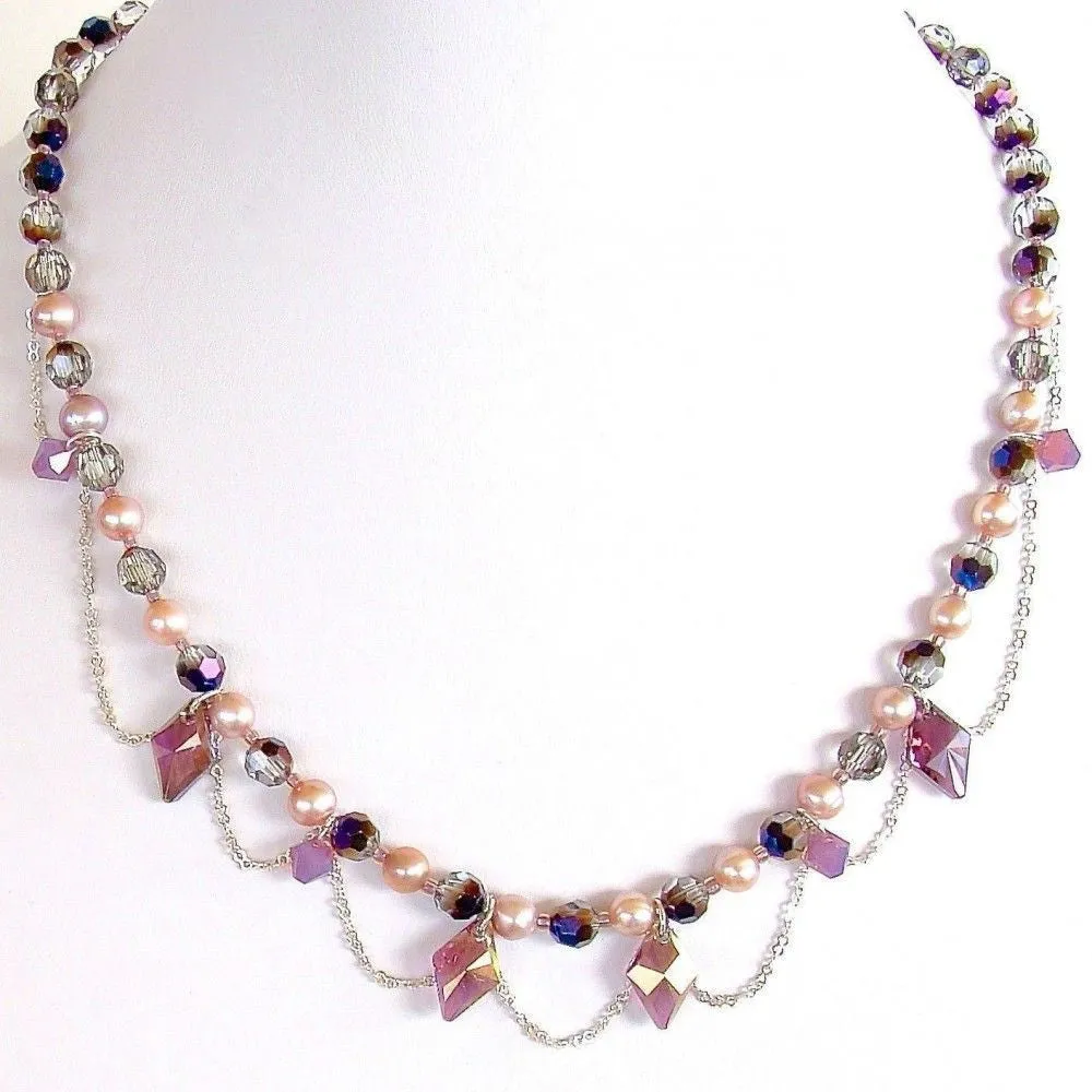 Cattyleya: 17" Purple Swarovski Crystal Necklace