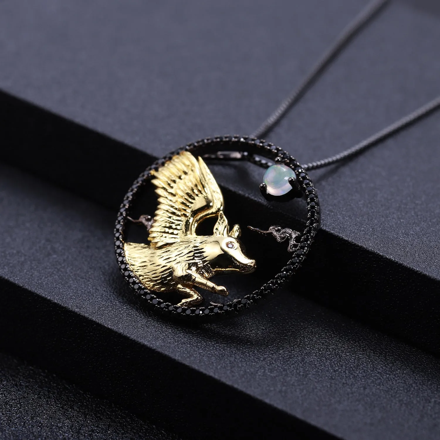 Chinese Style Element Design Zodiac Series Pig Natural Gemstone Pendant  Silver Necklace for Women