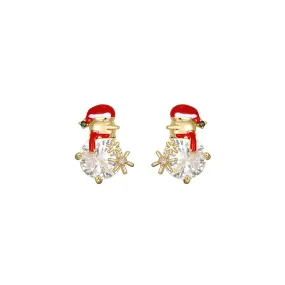 Christmas Snowman Gold Earrings