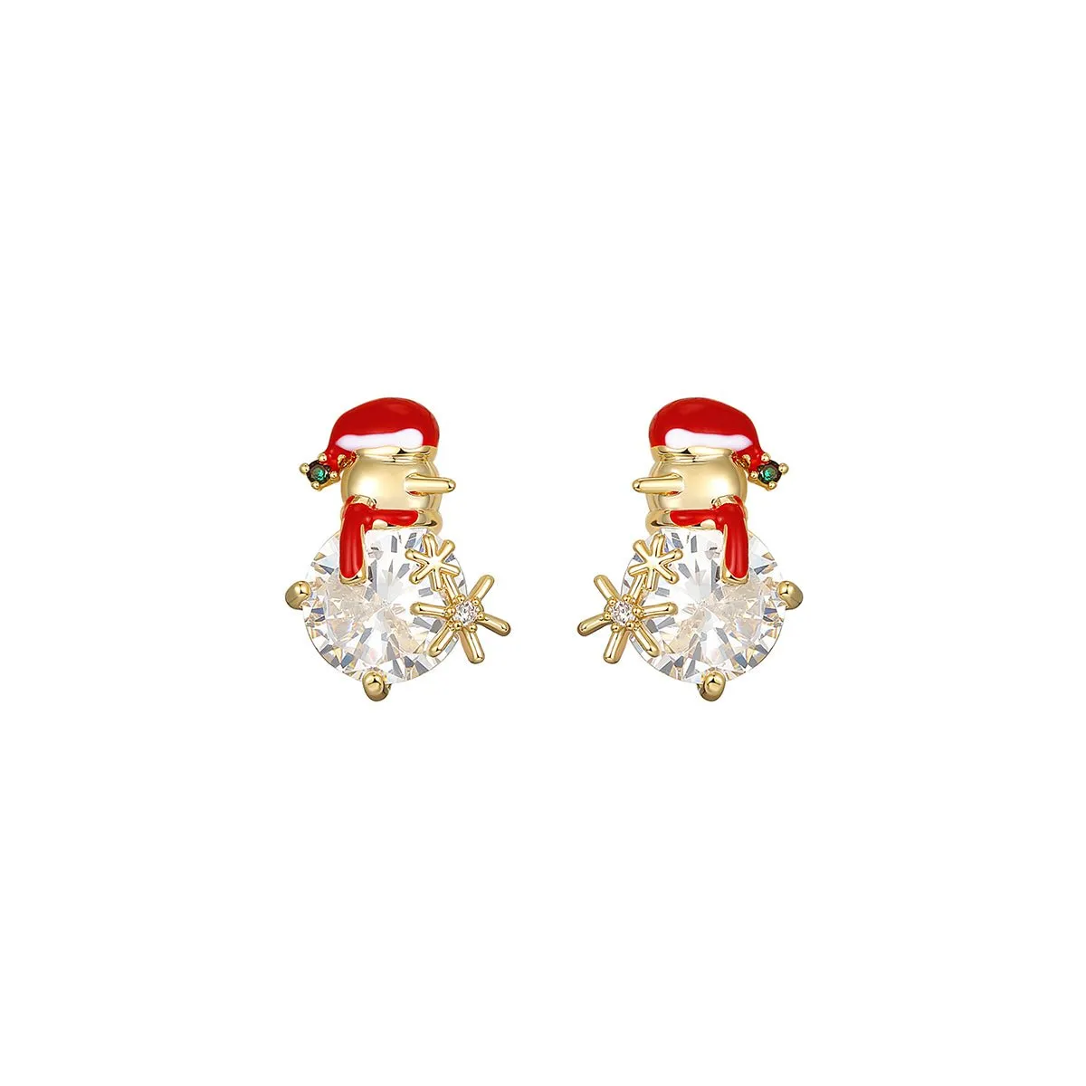 Christmas Snowman Gold Earrings