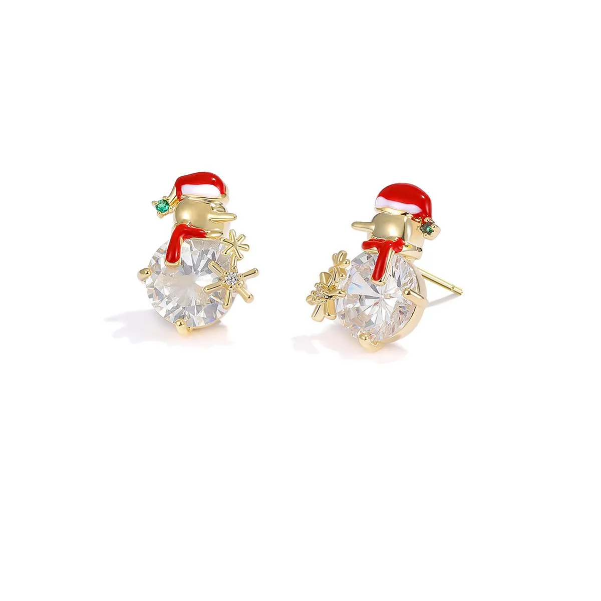 Christmas Snowman Gold Earrings