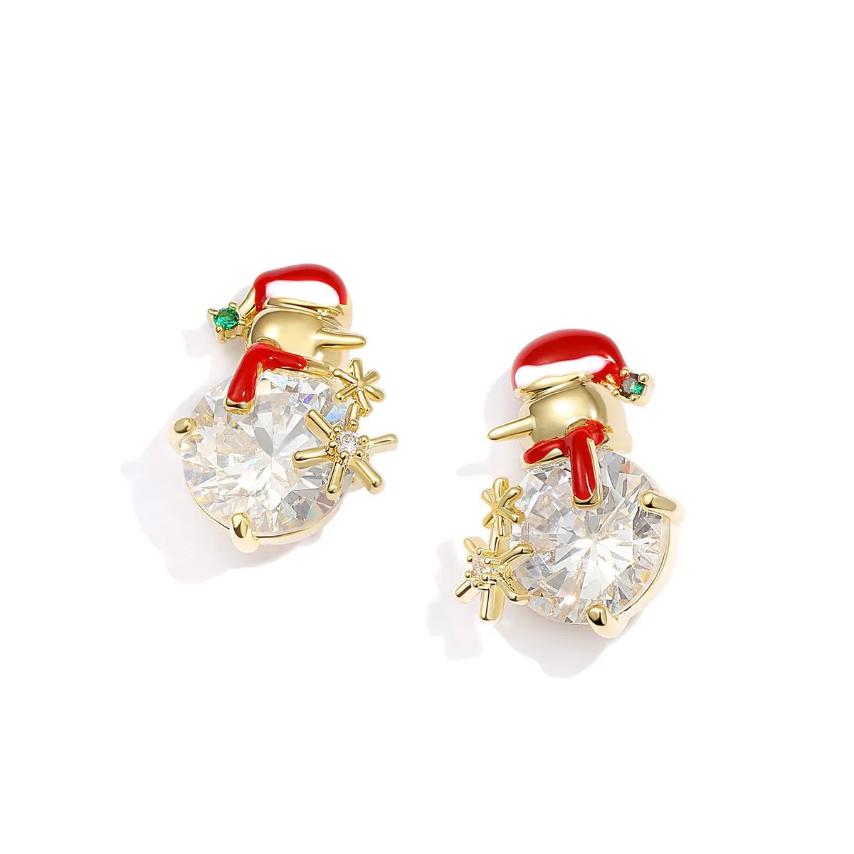 Christmas Snowman Gold Earrings