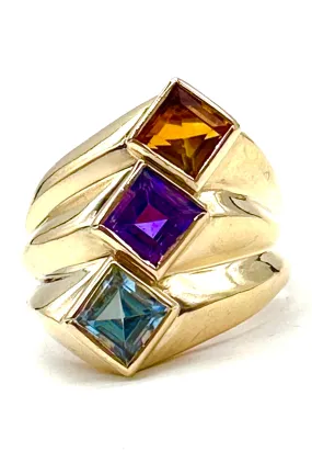 Citrine, amethyst and aquamarine ring