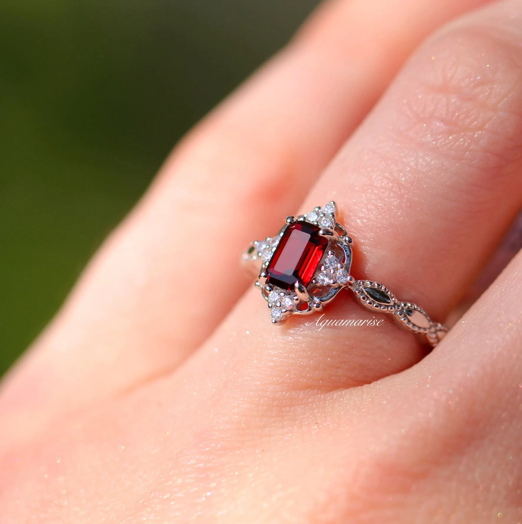 Claire Vintage Garnet Ring- Sterling Silver