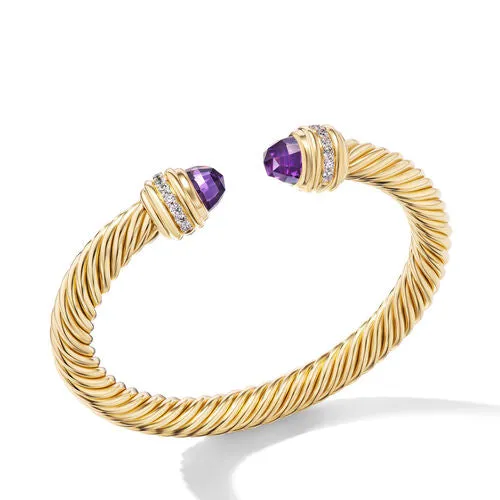 Classic Cablespira Bracelet in 18K Yellow Gold with Amethyst and Diamonds, 7mm