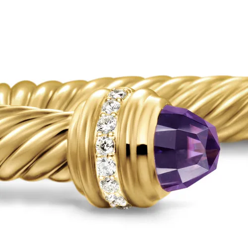 Classic Cablespira Bracelet in 18K Yellow Gold with Amethyst and Diamonds, 7mm