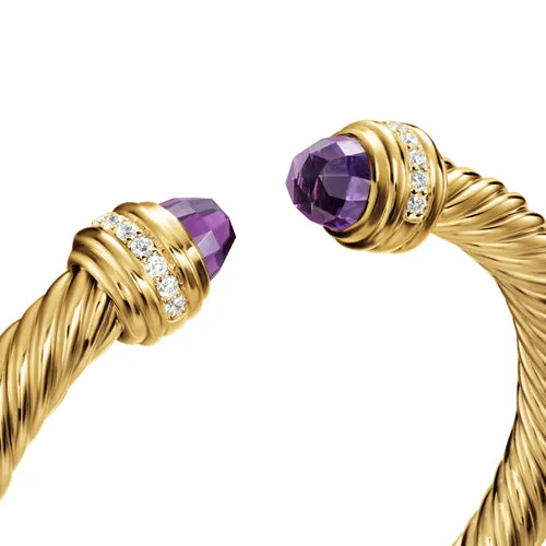 Classic Cablespira Bracelet in 18K Yellow Gold with Amethyst and Diamonds, 7mm