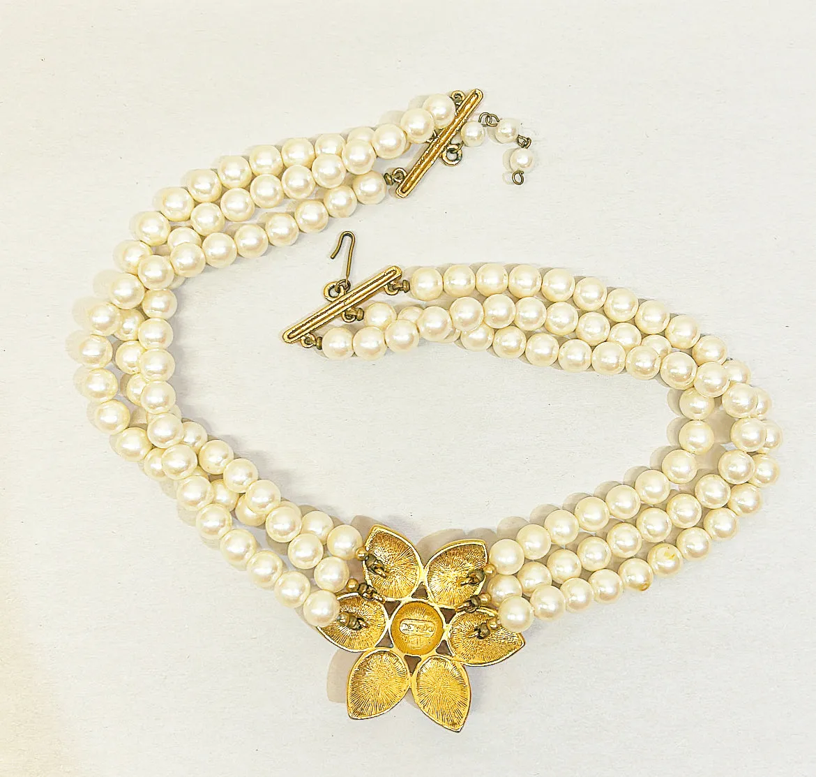 Classic vintage 80s multi strand faux pearl necklace