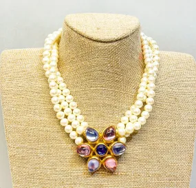 Classic vintage 80s multi strand faux pearl necklace