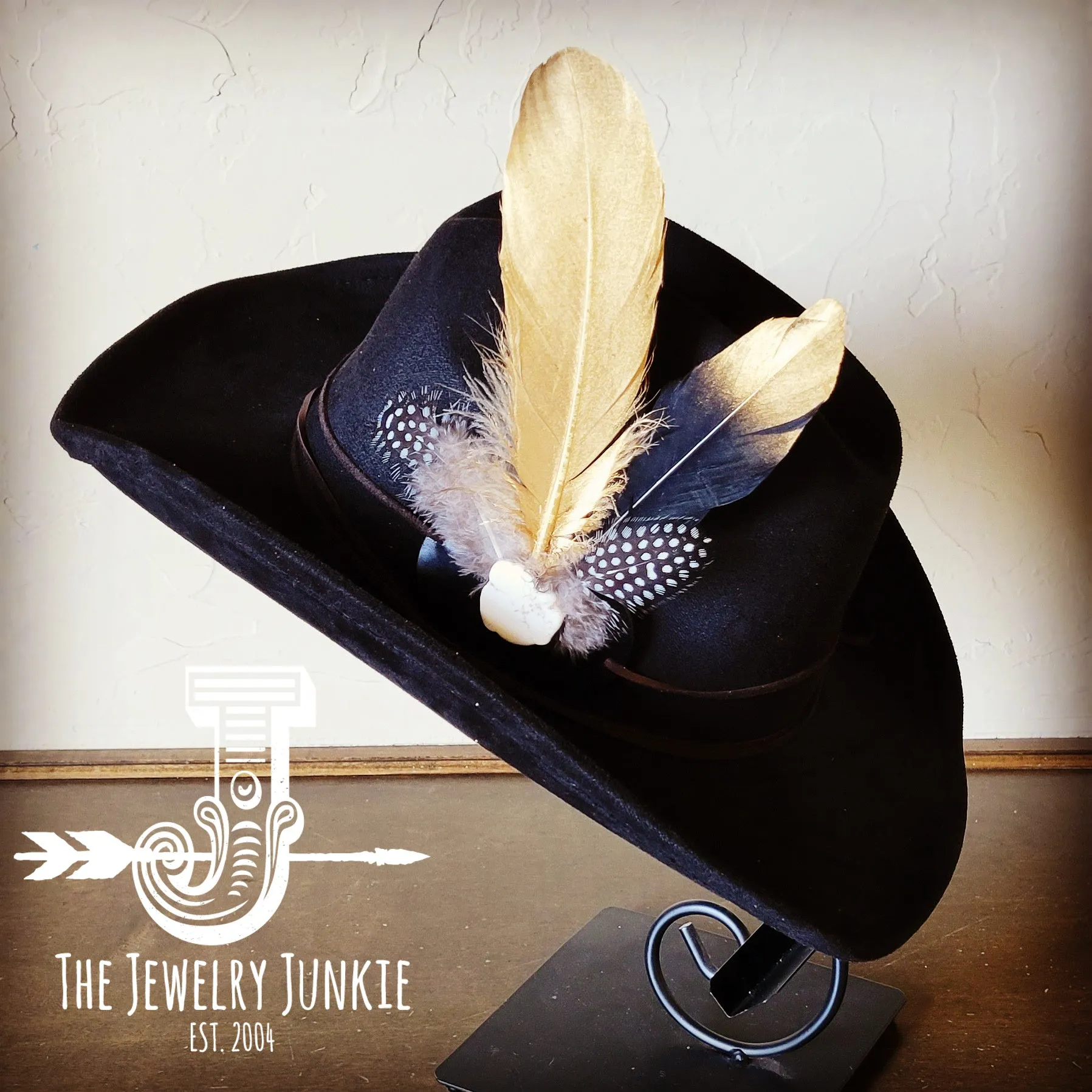 **Cowgirl Western Hat w/ Choice of Feather Hat Band-Black 982i