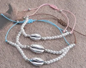 Cowry Shell Silver with Pearl & Bead accents